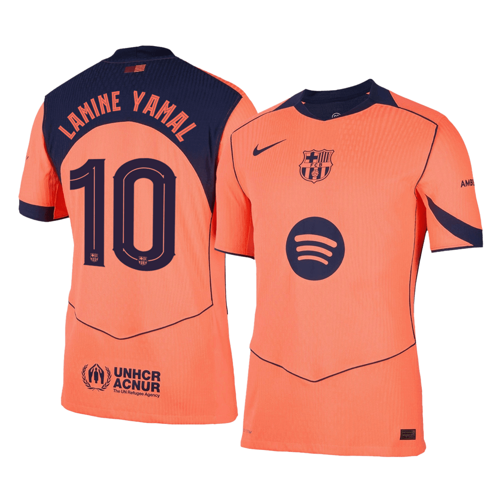 LAMINE YAMAL #10 Barcelone Third Maillot 2025/26 Orange Authentique - UCL