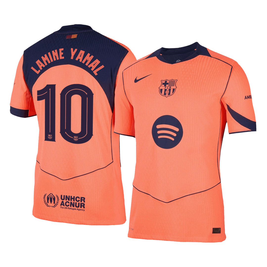 LAMINE YAMAL #10 Barcelone Third Maillot 2025/26 Orange Authentique - UCL