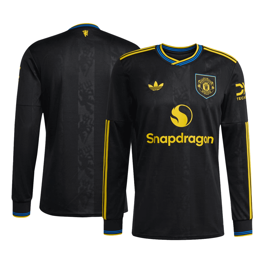 Manchester United Third Maillot Manches Longues 2025/26 Noir Grande Taille