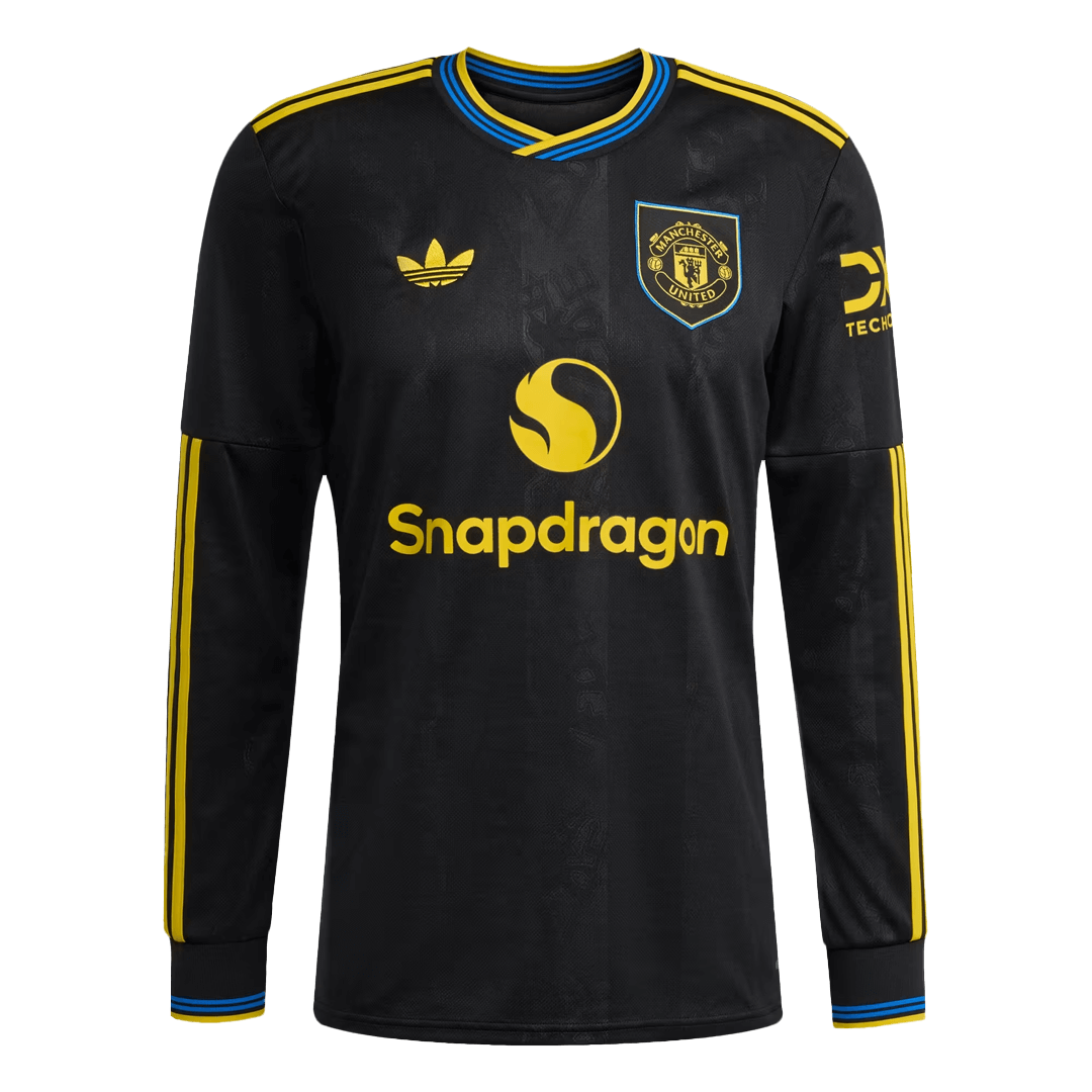 Manchester United Third Maillot Manches Longues 2025/26 Noir Grande Taille