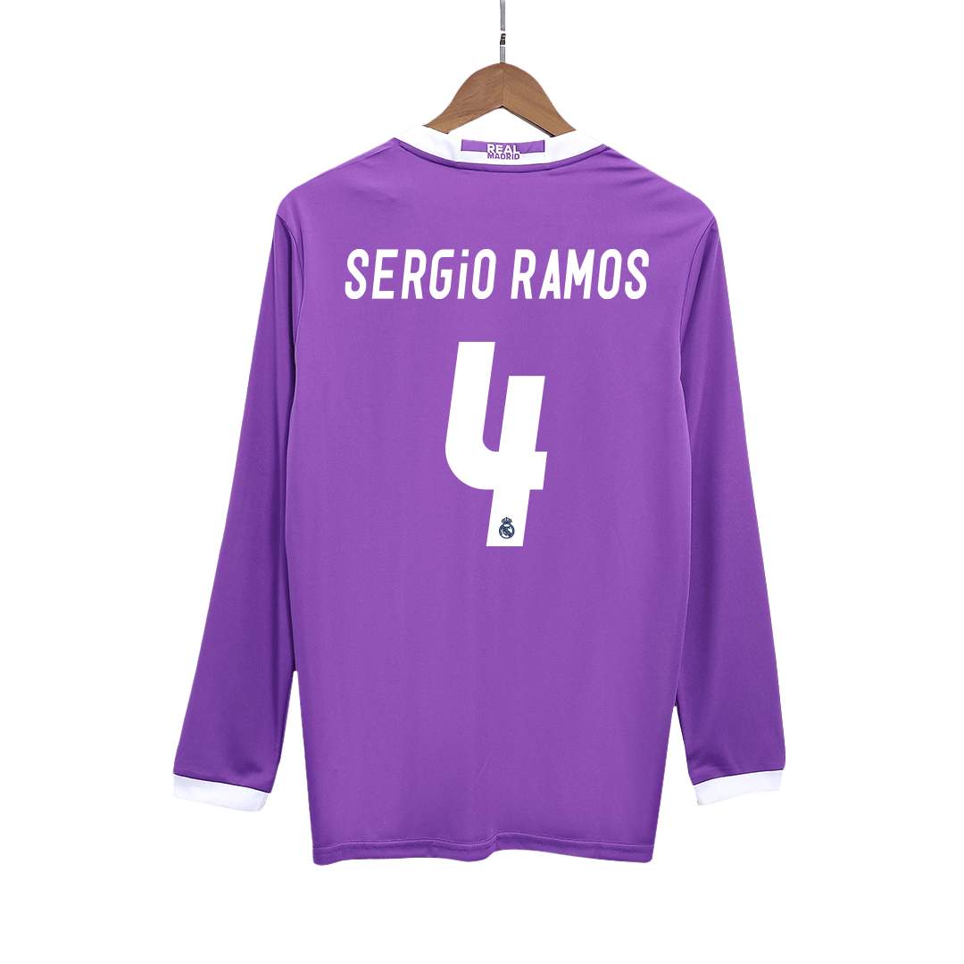 SERGIO RAMOS #4 Retro Real Madrid Extérieur Maillot Manches Longues 2016/17