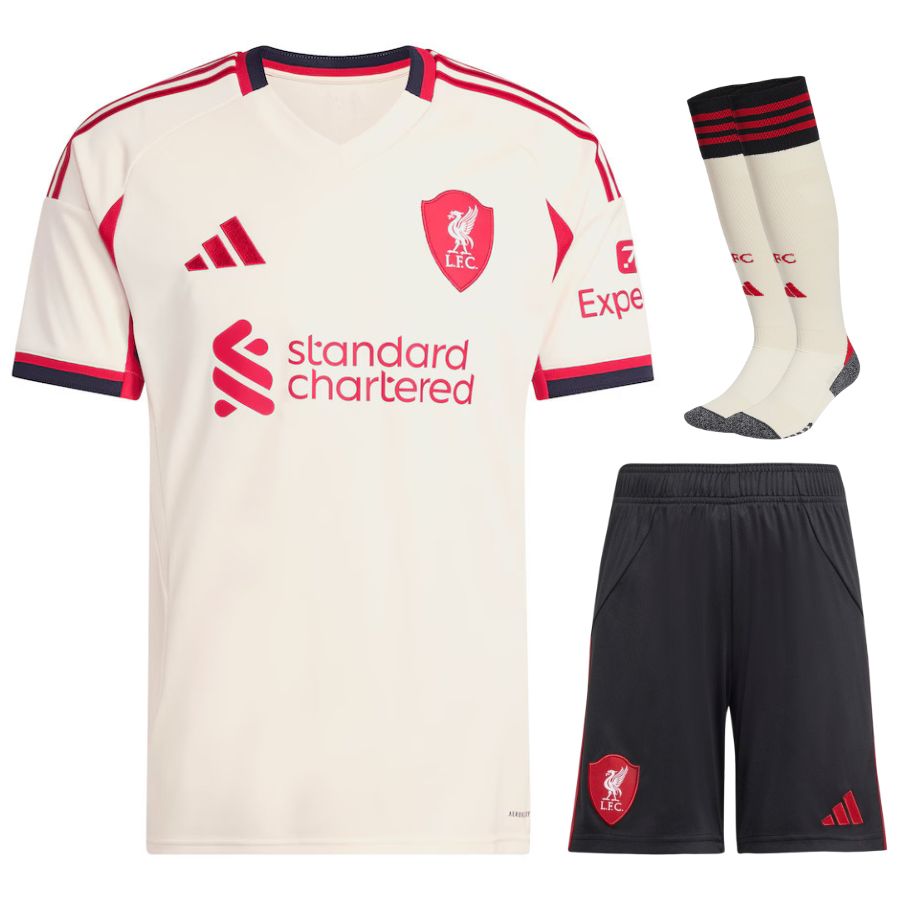 Maillot Kit Enfant Liverpool Extérieur 2025 2026 Blanc