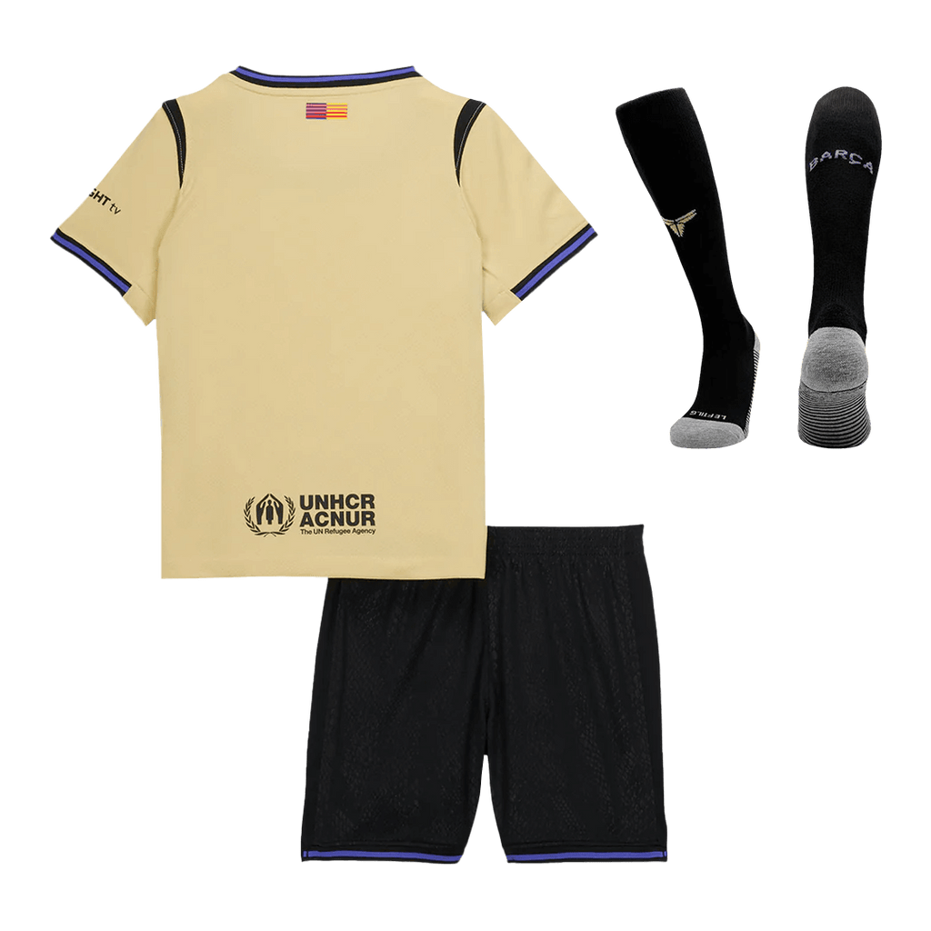Barcelone Extérieur Maillot Kit 2025/26 Enfant Jaune&Noir