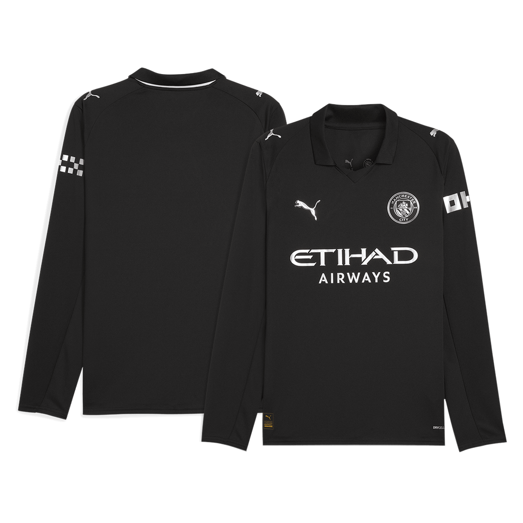 Manchester City Extérieur Maillot Manches Longues 2025/26 Noir Grande Taille