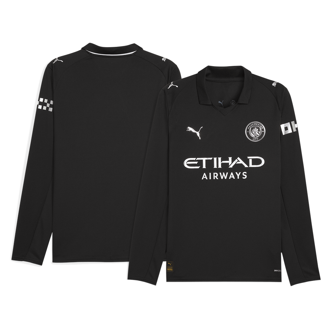 Manchester City Extérieur Maillot Manches Longues 2025/26 Noir Grande Taille